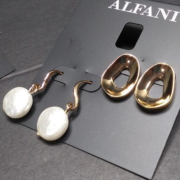 ALFANI Elegant Gold Tone Pierced Earrings 3 Classic Pairs Post & Wire NWT - Picture 6 of 12